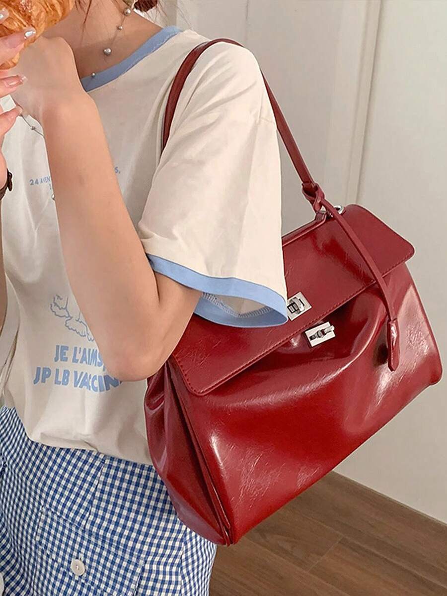 1 件红色手提包，女士 2024 新款高端宽敞手提包，大容量新娘婚礼单肩包 - 紅色 - 查看 1