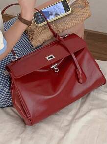 1 件红色手提包，女士 2024 新款高端宽敞手提包，大容量新娘婚礼单肩包 - 紅色 - 查看 2