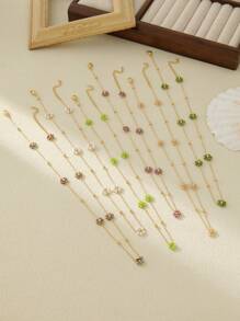 1pc Stainless Steel 18K Plated Multi-Color Flower Necklace, Suitable For Work, Party, Date, Summer Beach Jewelry Valentines - Yellow Gold - View 5