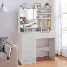 Dressing Table With LED Lights Mirror 6 Shelves And 5 Drawers Vanity Makeup Desk - White - View 5