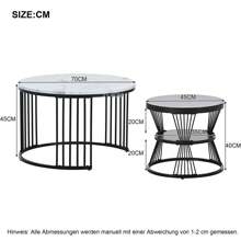 Modern Nesting Coffee Table With Wooden Top And Metal Base, Round Side Table For Living Room, Flat - Black and White - View 2