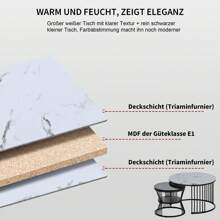 Modern Nesting Coffee Table With Wooden Top And Metal Base, Round Side Table For Living Room, Flat - Black and White - View 9