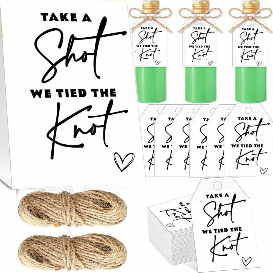 1 Pc Take A Shot We Tied The Knot Sign With 50 Pcs Gift Wrap Tags And Rope For Wedding Party Bridal Shower Decorations - White - View 1