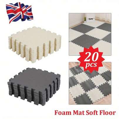 20Pcs Foam Play Mats 30x30x1cm Floor Tiles Thick Soft Floor Mat High-Resilience Foam Floor Puzzle Mat (Grey And Rice-White)