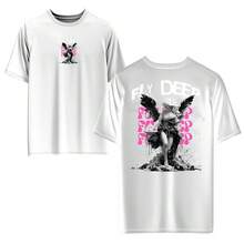 Men's T-Shirt 100% Cotton, Front And Back, Colorful Digital Print, High Resolution, Unisex, Round Neck. - 白色 - 查看 1