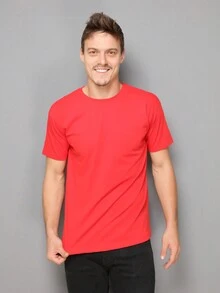 Men's 100% Cotton Basic Short Sleeve Summer T-Shirt - Red - View 2