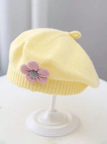 针织贝雷帽，可爱花朵贝雷帽，儿童针织帽，女童针织画家帽 - 花朵貝雷帽 - 查看 9