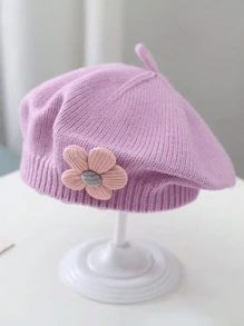 针织贝雷帽，可爱花朵贝雷帽，儿童针织帽，女童针织画家帽 - 花朵貝雷帽 - 查看 8