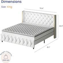 Upholstered Bed Frame With Diamond Tufted Wingback Headboard – Modern Velvet Bed Frame, No Box Spring Needed With Wood Slat Support, Easy Assembly, Twin Bed Frame/  Full Bed Frame/ King Bed Frame, Black/ Pink/ White/ Purple/ Blue/ Green - 白色 - 查看 9