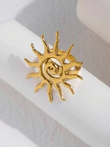 1pc Mazuer Vintage Summer Beach Sea Alloy Oversized Statement Ring, Gold-Tone, Fashionable & Elegant Design For Women, Suitable For Dating, Teacher's Day, Graduation, Thanksgiving, Parties, Daily Commute, Vacation - Yellow Gold - View 5