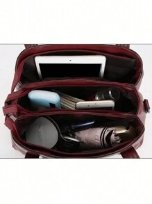 1 pezzo Borsa a tracolla di lusso da donna con cuciture, borsa a mano in pelle PU alla moda, borsa a tracolla con grande capacità e pendente a nappina, borsa a tracolla monocromatica, borsa perfetta per l'uso quotidiano - Bordò - Visualizzare 7