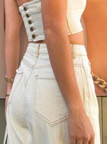 Women's Wide Leg Jeans Fashion High Waisted Trousers - 米色 - 查看 2