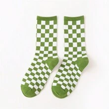 1 Pair Checkerboard Print Long Socks For Students, Unisex Casual Street Style Sports Knee High Socks For Fall & Spring - Multicolor - View 6