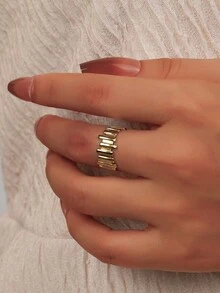 1 chiếc nhẫn hở bất đối xứng bằng bạc Sterling 925, nhẫn đeo tay thiết kế lưới tối giản theo phong cách Punk, có 2 màu, phù hợp cho nam và nữ đeo hàng ngày, phụ kiện tiệc cưới - Vàng - Xem 3