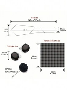 AlanKing 1 set de corbata, pañuelo de bolsillo, gemelos y broche con diseño de flor dorado para hombre, para fiestas/festivales