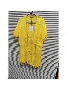 Short Floral Lace Beach Cover-Up With Ruffles New Summer Collection - Màu vàng - Xem 3