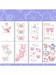 10 pièces Autocollants de faux tatouages de papillon colorés, imperméables et longue durée, conception simple pour filles