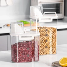1pc Transparent PET Grains & Flour Sealed Storage Canister, Anti-Insect And Moisture, With Measurement Cup