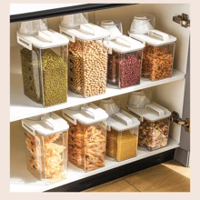1pc Transparent PET Grains & Flour Sealed Storage Canister, Anti-Insect And Moisture, With Measurement Cup