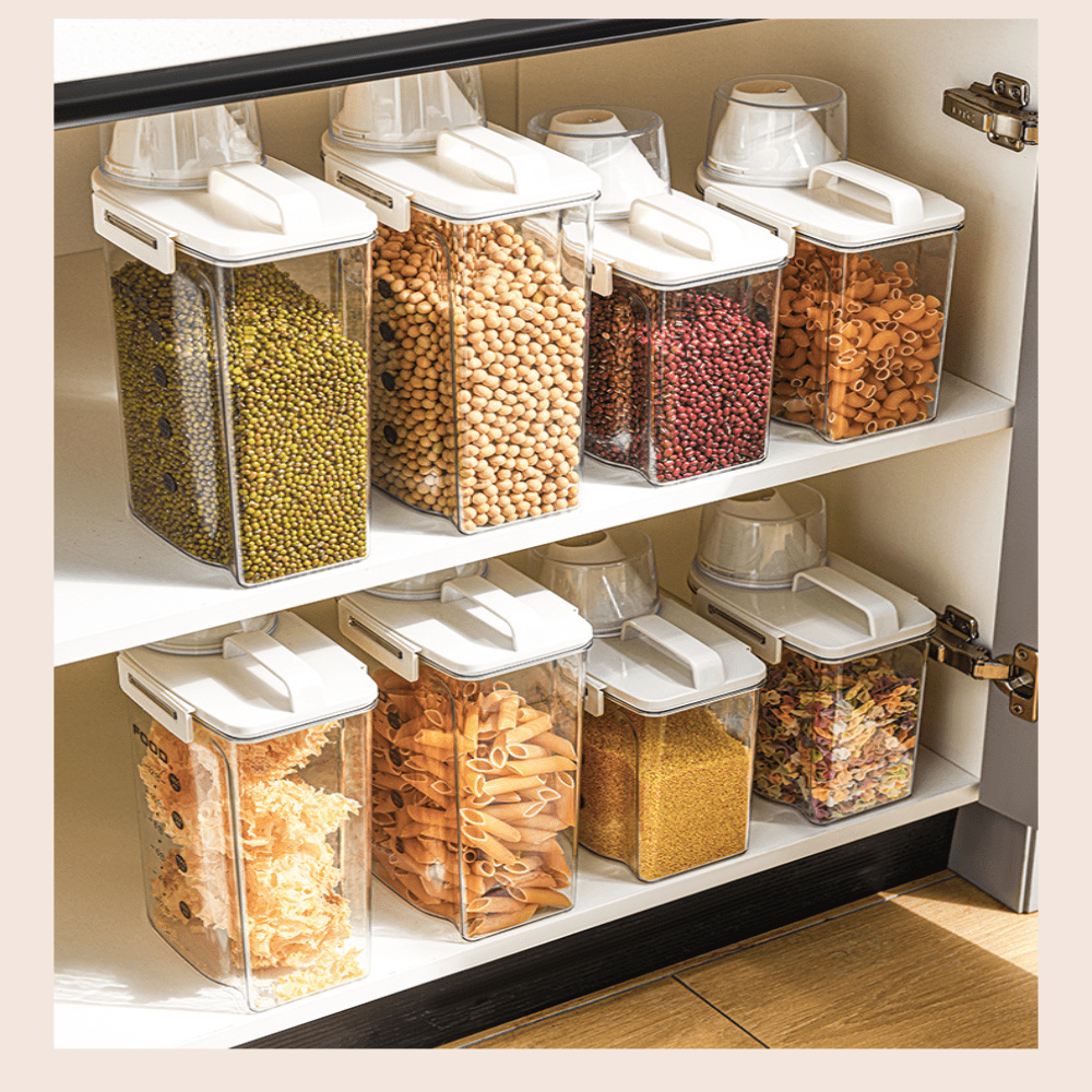 1 pezzo Contenitore di stoccaggio sigillato per cereali e farina in PET trasparente, anti-insetti e antiumidità, con tazza di misurazione