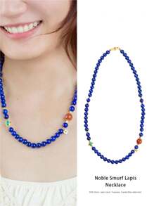 VE [VE] 1 pièce de collier de perles de lapis-lazuli naturel de haute qualité en argent, décoré de cornaline et de turquoise. Chaque pierre présente une apparence majestueuse comme le ciel nocturne, symbolisant la sagesse et la sérénité. Le port de ce collier ajoute non seulement une touche de mystère, mais inspire également la paix intérieure et la force, mettant en valeur votre charme et votre goût uniques. Les couleurs des pierres précieuses naturelles sont sélectionnées de manière aléatoire.
