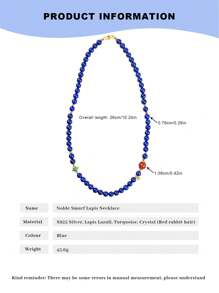 VE [VE] 1 pièce de collier de perles de lapis-lazuli naturel de haute qualité en argent, décoré de cornaline et de turquoise. Chaque pierre présente une apparence majestueuse comme le ciel nocturne, symbolisant la sagesse et la sérénité. Le port de ce collier ajoute non seulement une touche de mystère, mais inspire également la paix intérieure et la force, mettant en valeur votre charme et votre goût uniques. Les couleurs des pierres précieuses naturelles sont sélectionnées de manière aléatoire.