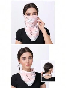 1 pieza Protector solar para el cuello de mujer de gasa ligera con sujetador para la oreja para uso al aire libre - Negro - Ver 2