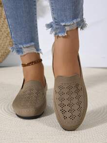 Giày đế bằng đan cho nữ, thời trang, giản dị, thoải mái và thoáng khí - màu nâu - Xem 2