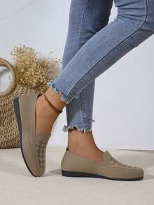 Giày đế bằng đan cho nữ, thời trang, giản dị, thoải mái và thoáng khí - màu nâu - Xem 5