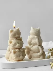 3D 三堆猫硅胶模具用于 DIY 工艺品 - 手工石膏和蜡烛制作、装饰配件、礼品创意 | 工艺工具和用品 - 白色 - 查看 1