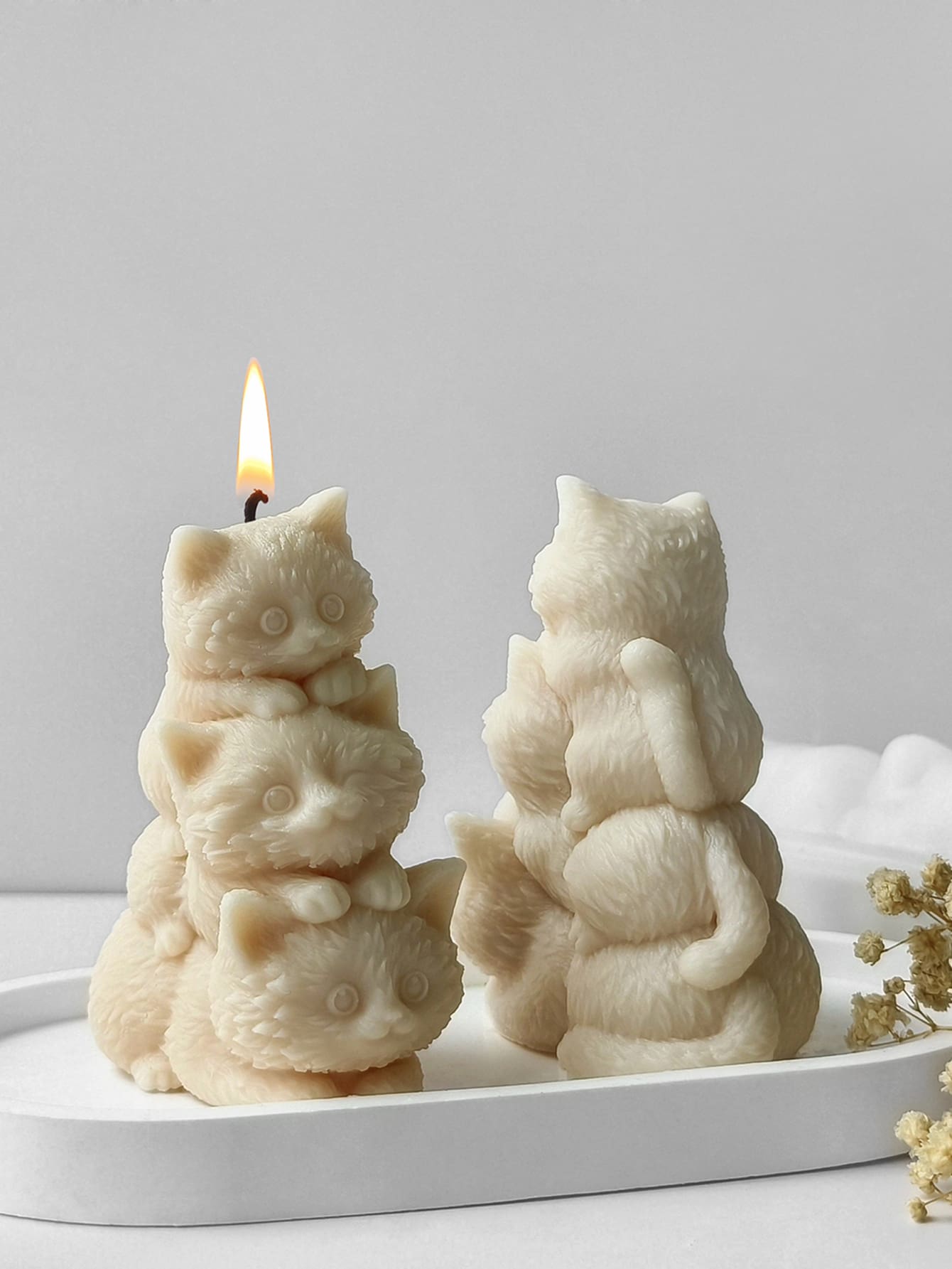 3D 三堆猫硅胶模具用于 DIY 工艺品 - 手工石膏和蜡烛制作、装饰配件、礼品创意 | 工艺工具和用品 - 白色 - 查看 1