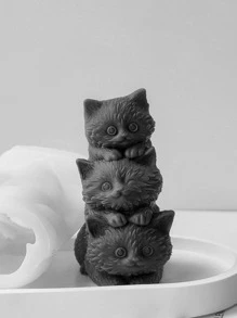 3D 三堆猫硅胶模具用于 DIY 工艺品 - 手工石膏和蜡烛制作、装饰配件、礼品创意 | 工艺工具和用品 - 白色 - 查看 5