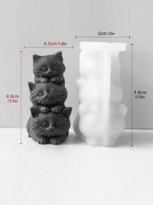 3D 三堆猫硅胶模具用于 DIY 工艺品 - 手工石膏和蜡烛制作、装饰配件、礼品创意 | 工艺工具和用品 - 白色 - 查看 2