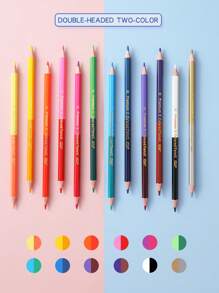 24支双头彩色铅笔，双色笔杆，是创意绘画、涂鸦和涂色的理想之选，开学必备 - 彩色 - 查看 10