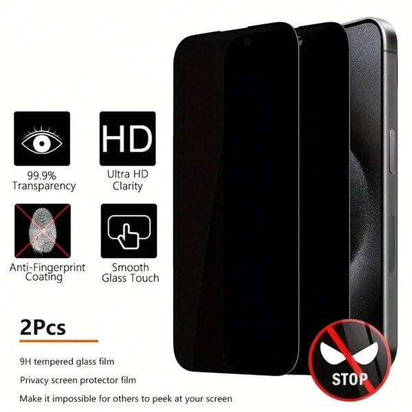 2 piezas de protector de pantalla de privacidad, cristal templado antiespia HD compatible con iPhone 16, 15, 14, 13, 12, 11, XS, X, XR - Fácil instalación, amigable con fundas, protege tu privacidad y claridad de pantalla. Regalo ideal para cumpleaños, familia y amigos, accesorio de protección de pantalla para teléfono