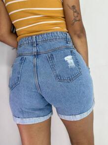 Short Mom Jeans, Plain And With Details - Medium Wash - View 4
