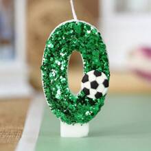 1pc Sparkling Sequin Football Shaped Birthday Candle With Holder, Sports Theme Party Decorations