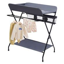 Foldable 0-12 Months Baby Changing Nursery Care Stand Table W/ Store Compartment - Dark Grey - View 7
