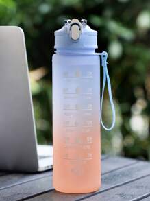 1 pieza Botella de color degradado y escarcha de 750ml, botella deportiva escolar con horario de bebida diario de moda, a prueba de fugas, ideal para camping al aire libre, ciclismo, fitness y regalo para hombres/mujeres, botella de agua