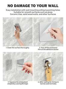 Silver Single L-Shaped Adhesive Towel Hook, Multi-Functional Wall Mount Hook For Family Coats, Bathrooms, And Towel Organization