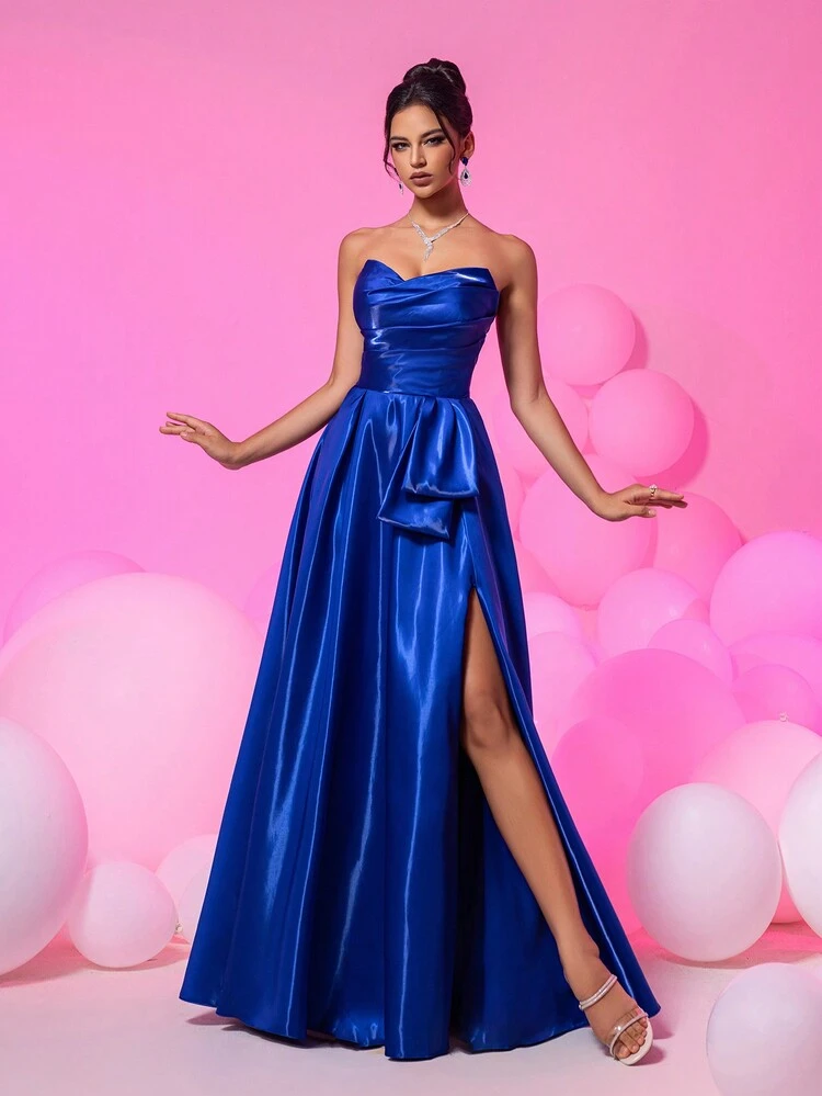 shein formal dresses for ladies Elegant Luxurious Sparkling Blue Off-Shoulder Long Dress, Handmade Bow Embellishment, Women's Occasion Gown, Party Dress shein dresses new arrivals