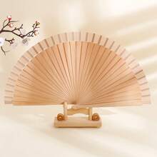 1pc Solid Color Wooden Folding Fan, Simple Design Classical Plain Color Folding Fan Halloween - Multicolor - View 9