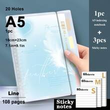 1pc,A5/B5,54sheets,108pages,Binder,Indexing Notebook,Feather Planner,Removable Loose-Leaf,Office,School Supplies,Multicolor Bookmark Binder,School Supplies,Back To School