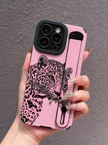 Pink Leopard Pattern PU Leather Shock-Proof Painted Phone Case Compatible With Apple Phones