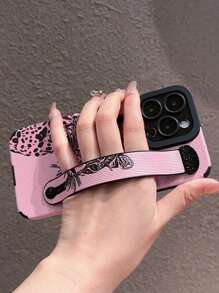 Pink Leopard Pattern PU Leather Shock-Proof Painted Phone Case Compatible With Apple Phones