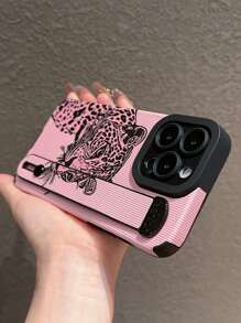 Pink Leopard Pattern PU Leather Shock-Proof Painted Phone Case Compatible With Apple Phones