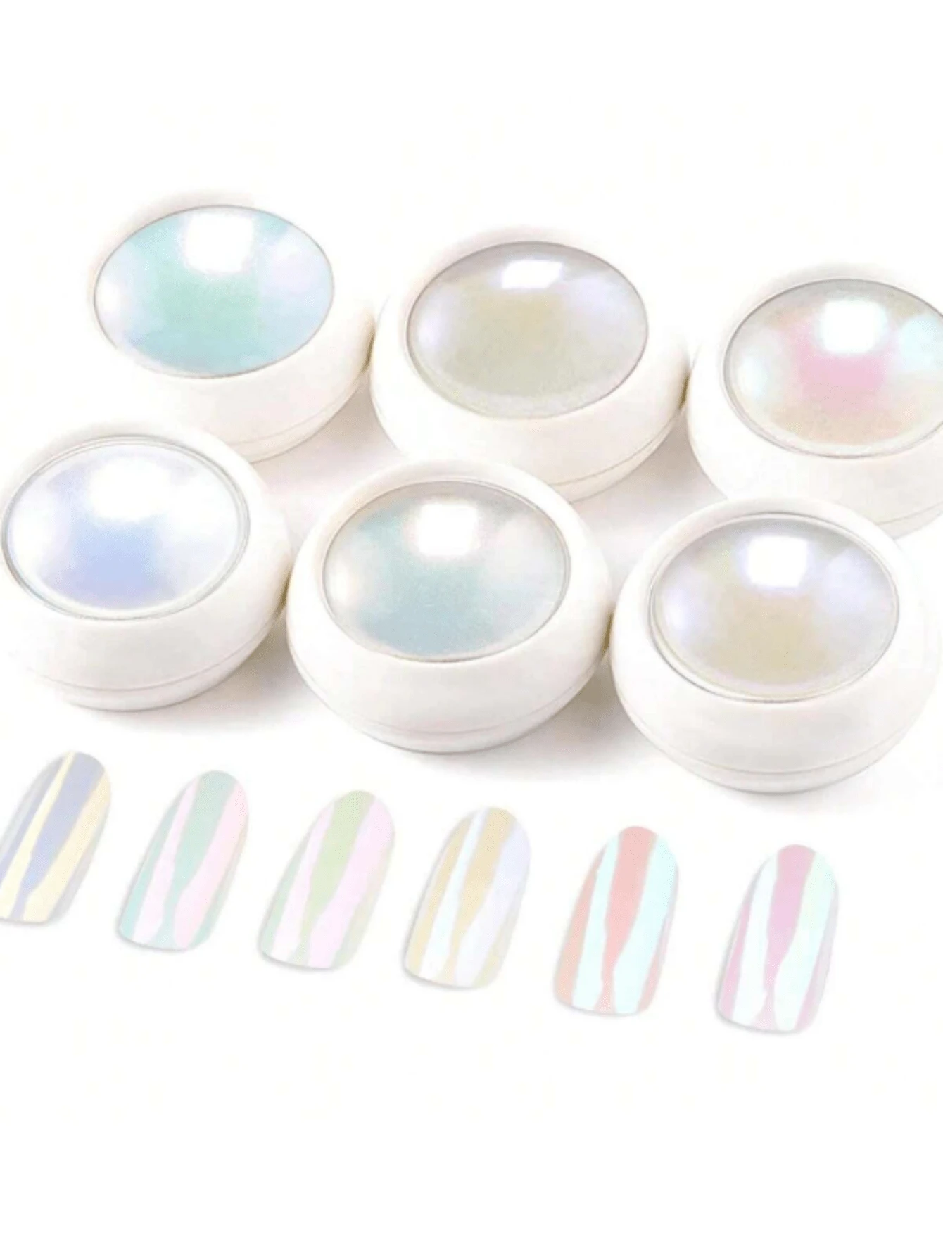 6pcs/Set Y2K Aesthetic Chrome Nail Powder, Metallic Mirror Effect Holographic Color Changing Mermaid Unicorn Dip Powder Nail Art, Nail Salon DIY Decoration For Beginner - 彩色 - 查看 1
