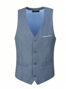 Furuyal 男士西装，绅士简约修身单排扣商务三件套，男士西装外套、马甲和西裤套装，适合婚礼、派对、舞会等场合，尽显绅士风范，牛仔蓝配色，尺码 XS-XXXL