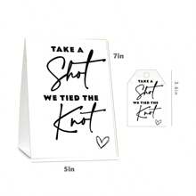 1 Pc Take A Shot We Tied The Knot Sign With 50 Pcs Gift Wrap Tags And Rope For Wedding Party Bridal Shower Decorations - White - View 3