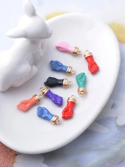 4pcs Double-Sided Oil Drop Fist Shaped Charms, Suitable For DIY Jewelry